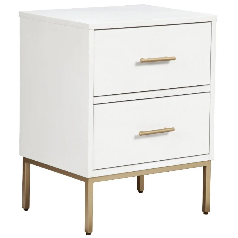 Lines 2 Drawer Nightstand - White / Gold