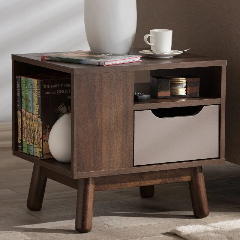 Mid-Century Modern 2-Tone Wood Nightstand with 4 Legs