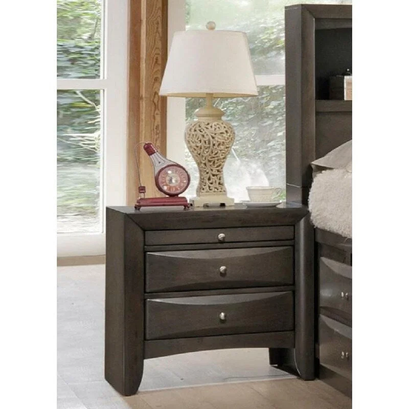 Modern Style Gray Oak Nightstand with 2 Drawers & 1 Tray (Top)