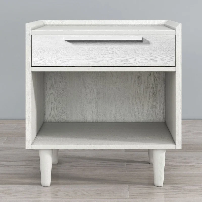 Modern Style Wood Grain One-Drawer Nightstand Side Table with Solid Wood Legs, White