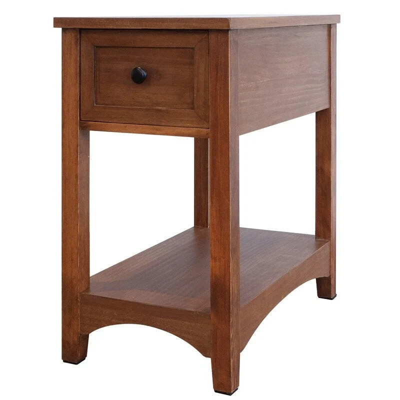 Nightstand with Shelf & Drawer, Solid Wood Legs, Antique Walnut