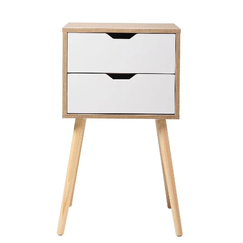 Set of 2 Wooden Modern Nightstand with 2 Drawers and 4 Solid Splayed Legs