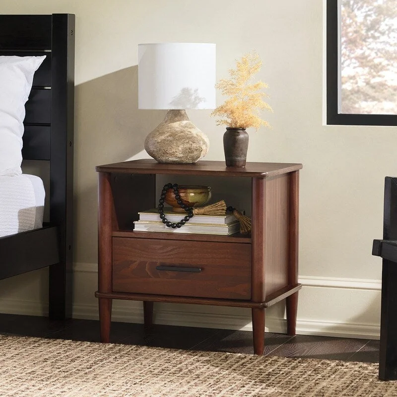 Transitional Solid Wood Spindle Nightstand - Walnut