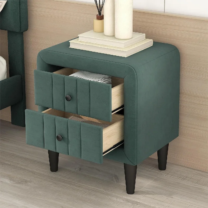 Upholstered Wooden Nightstand with 2 Drawers