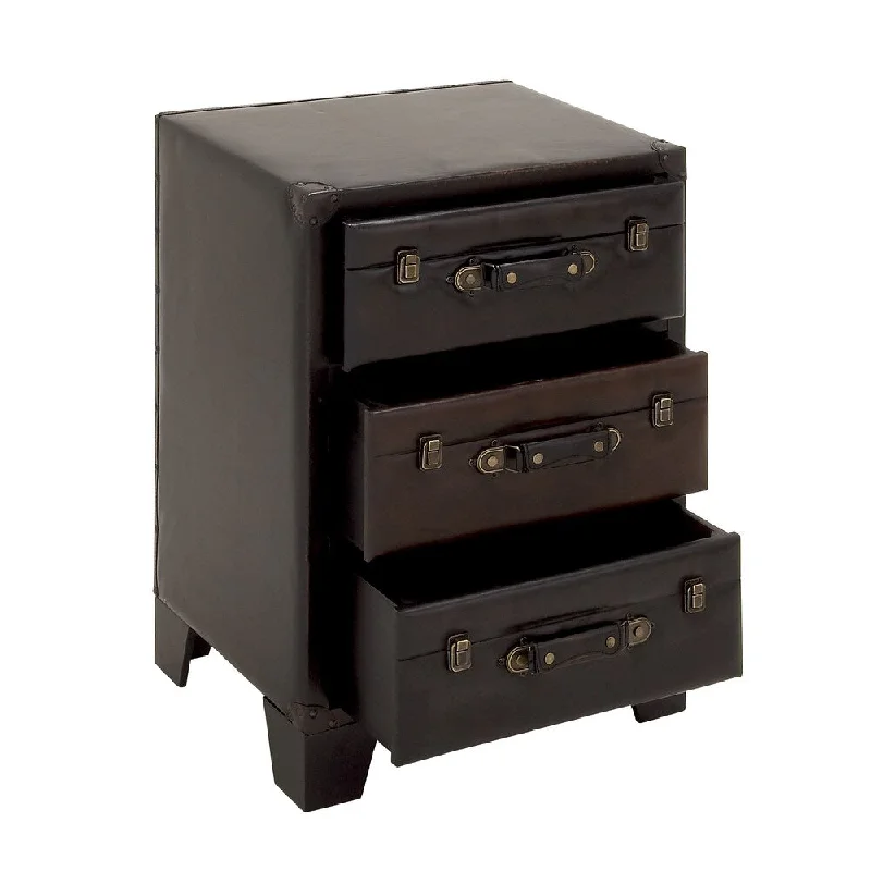 Urban Designs 3-Drawer Espresso Leather Cabinet Nightstand