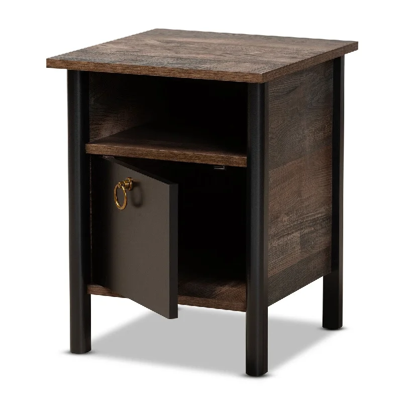 Vaughan Modern and Contemporary Two-Tone Rustic Brown and Black Finished Wood Nightstand