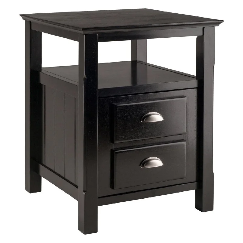 Wood Timber Nightstand with Door, Black Finish