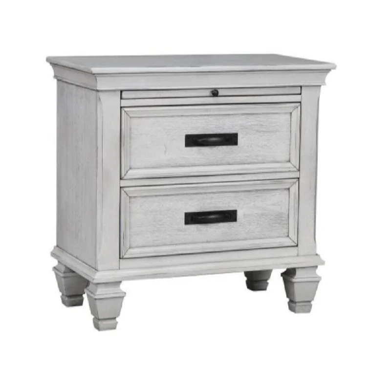 Wooden Nightstand with 2 Drawers & 1 Pull Out Tray, White- Saltoro Sherpi